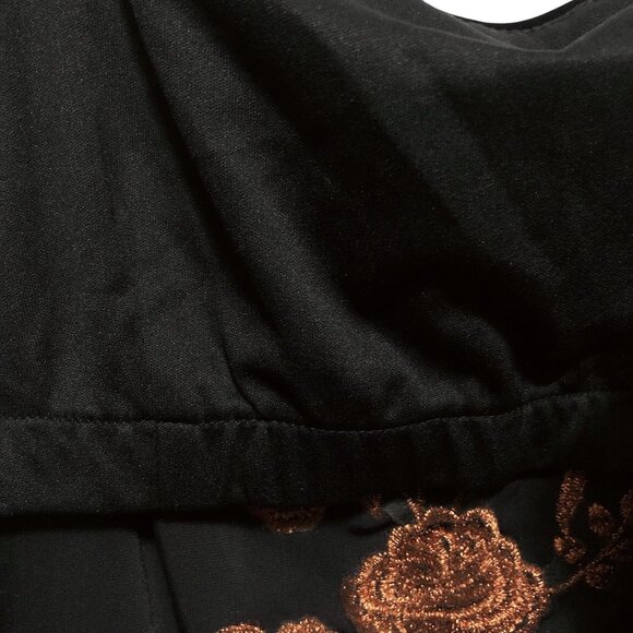 Arianna Black Velvet Copper Rose Embroidery Sleeveless Maxi Dress 14 - Picture 9 of 12